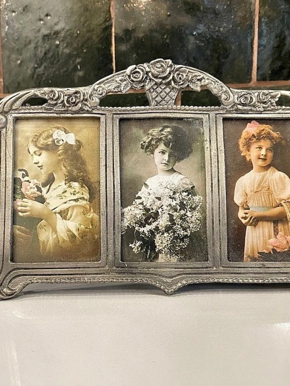 Vintage Pewter Triple Picture Frame